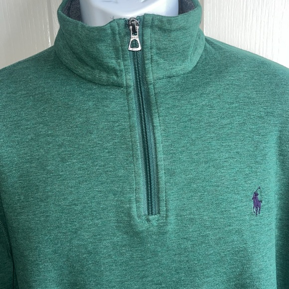 VEUC-LIKE NEW ~ Polo 1/4 Zip Pullover Men’s Medium Green (Jersey Polo SOFT!) - Picture 3 of 10